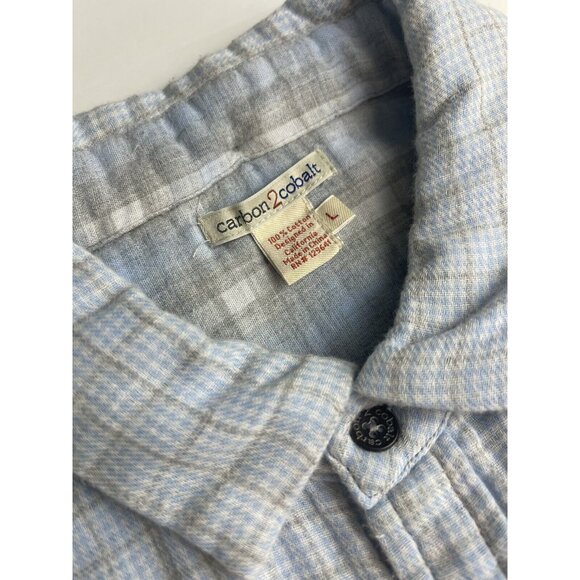 Carbon 2 Cobalt Men Flannel Shirt Gray Blue Plaid Button Up Long Sleeve Large L - Picture 5 of 6